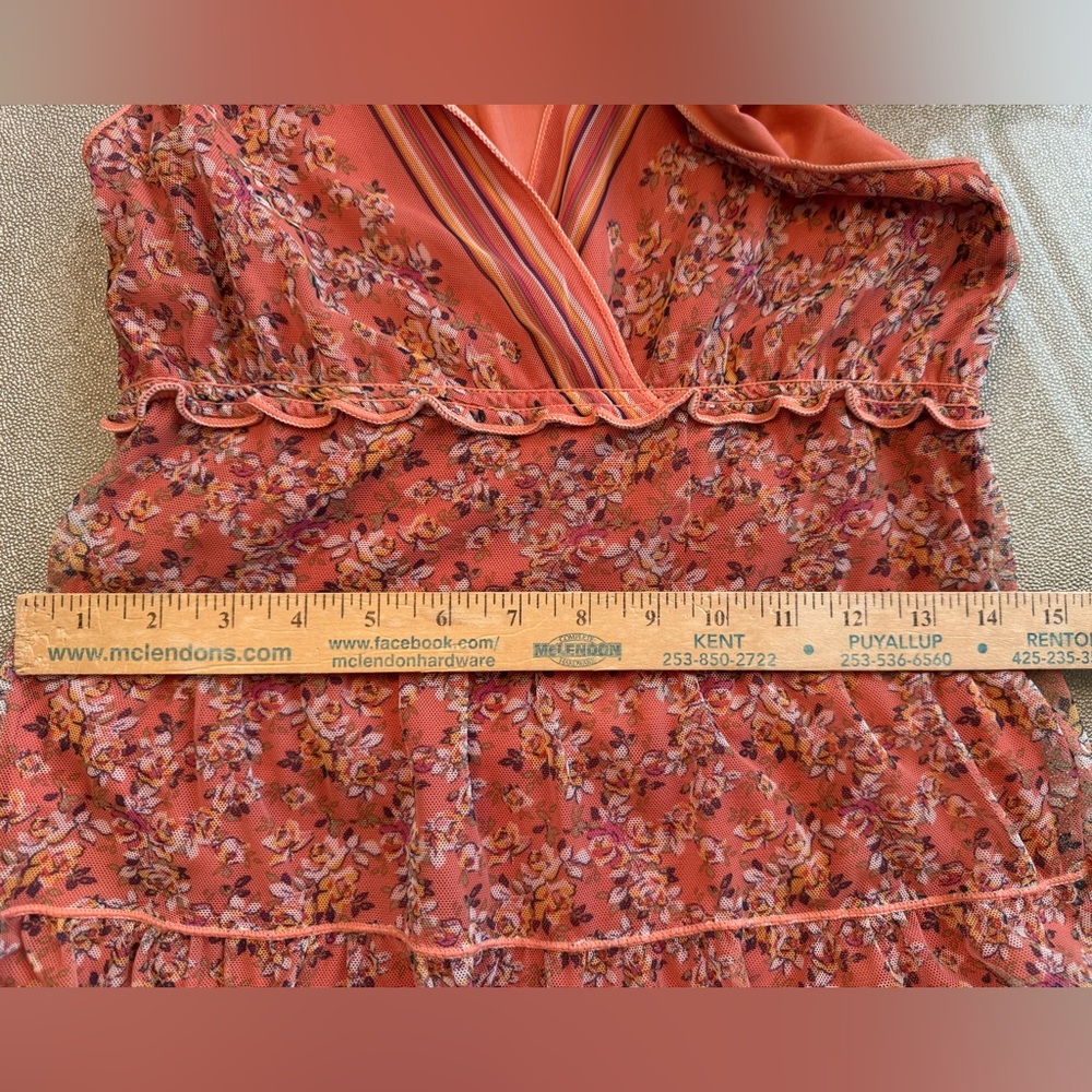 Max Studio Tiered Floral Midi Dress Orange Peach Ruffled Boho Dress - Picture 8 of 8